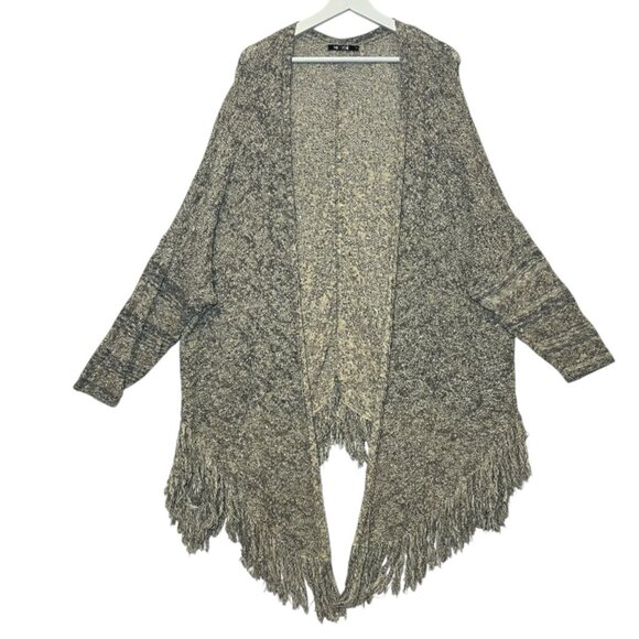 Nic & Zoe Sweaters - Nic & Zoe Women Cardigan Fringe Hi Lo Open Front Knit Gray Size 2X Boho Cotton